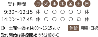 江東区西大島の整形外科・リハビリテーション科 西大島よしざわ整形外科の受付時間は（火・水・木・金・土）9：30～12：30　14：00～18：00 土曜午後は14:00～16:30 休診日：月曜・日曜・祝日